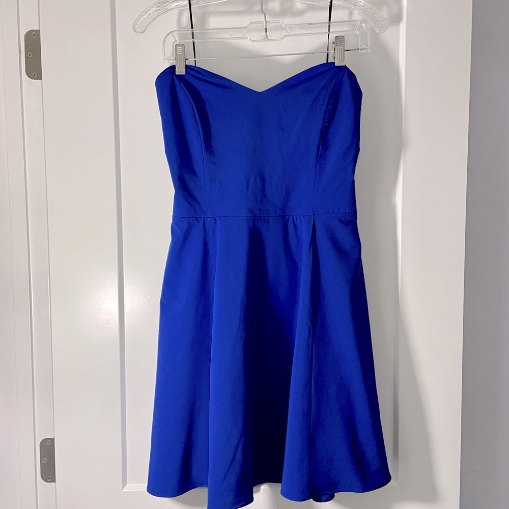 Buttons Royal Blue Strapless Dress